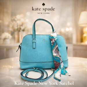 Kate Spade New York Turquoise Leather Dome Satchel Crossbody w/ Scarf
